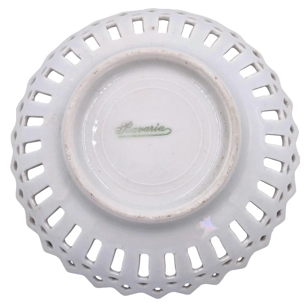 Vintage Bavaria‎ Reticulated Porcelain Dish Bowl Couple Pink Floral 3 7/8